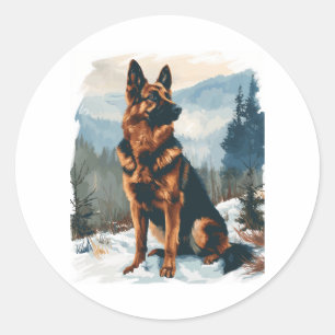 Deutsche Hirten im Winter Wonderland Runder Aufkleber