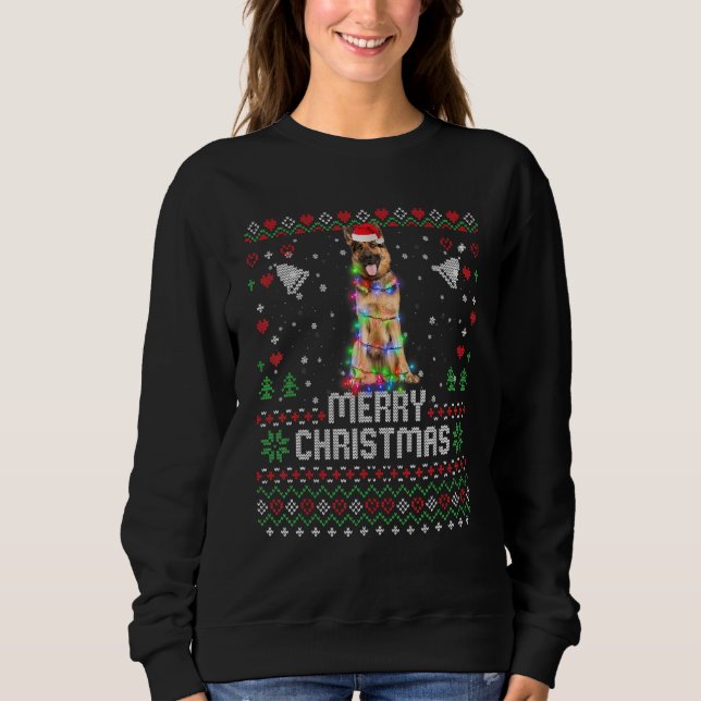 Deutsche Hirtenhirte Weihnachtsmannmütze Hund Weih Sweatshirt (Vorderseite)