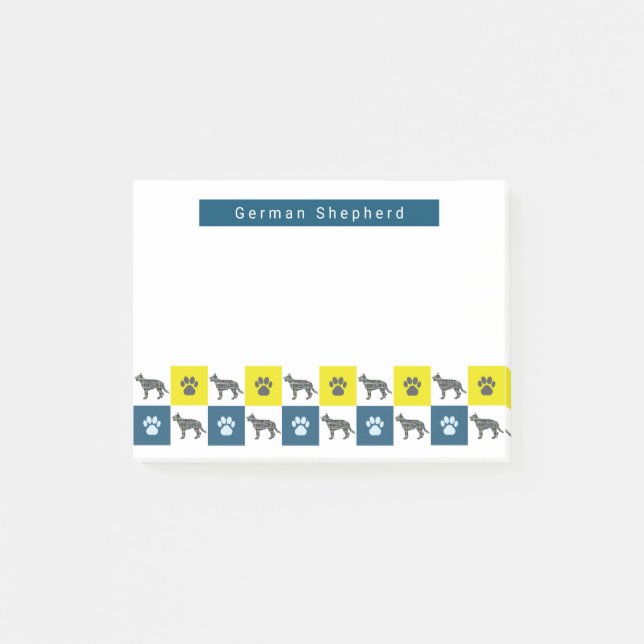 Deutsche Hirtenhunde & Paw Gelb & Blau Grid Post-it Klebezettel (Vorderseite)