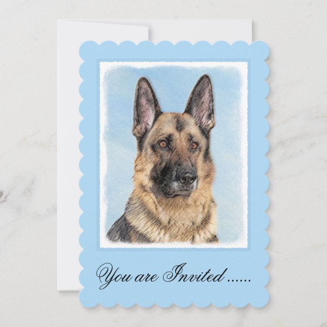 Deutsche Hirtenmalerei - Niedliche Original Hunde- Einladung (Vorderseite)