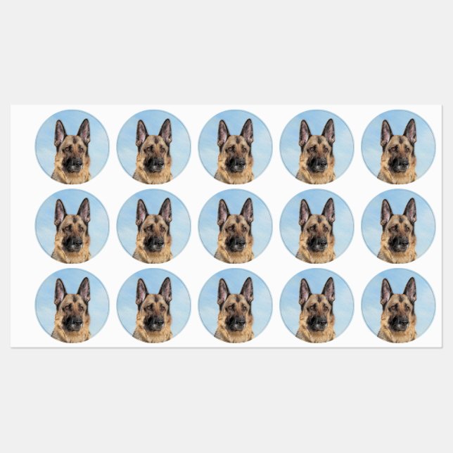 Deutsche Hirtenmalerei - Niedliche Original Hunde- Etiketten (Blatt)