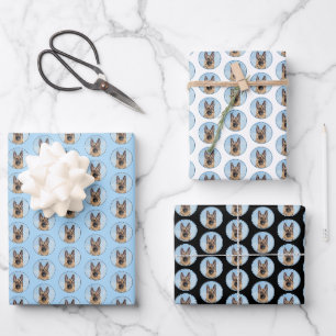 Deutsche Hirtenmalerei - Niedliche Original Hunde- Geschenkpapier Set