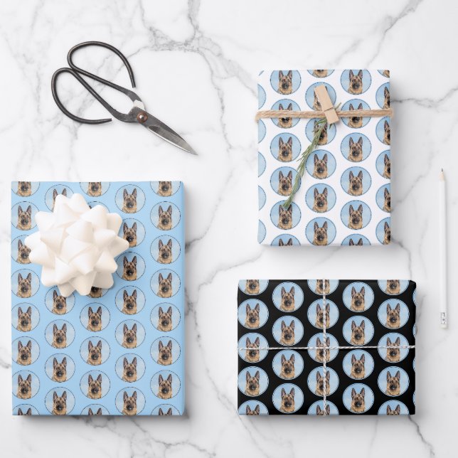 Deutsche Hirtenmalerei - Niedliche Original Hunde- Geschenkpapier Set (Vorderseite)