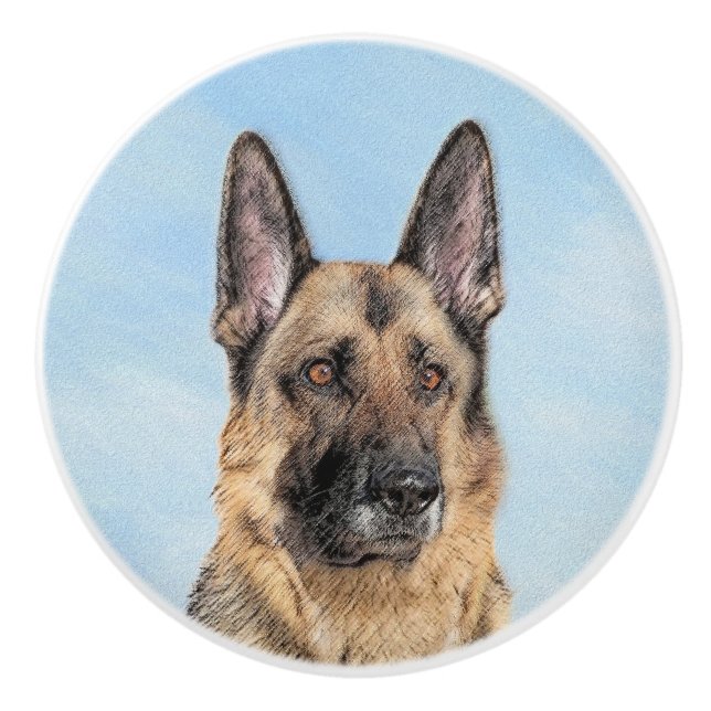 Deutsche Hirtenmalerei - Niedliche Original Hunde- Keramikknauf (Vorderseite)
