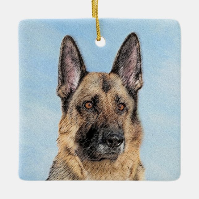 Deutsche Hirtenmalerei - Niedliche Original Hunde- Keramikornament (Vorderseite)