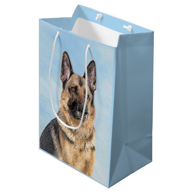 Deutsche Hirtenmalerei - Niedliche Original Hunde- Mittlere Geschenktüte (Vorderseite Schrägansicht)