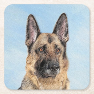 Deutsche Hirtenmalerei - Niedliche Original Hunde- Rechteckiger Pappuntersetzer