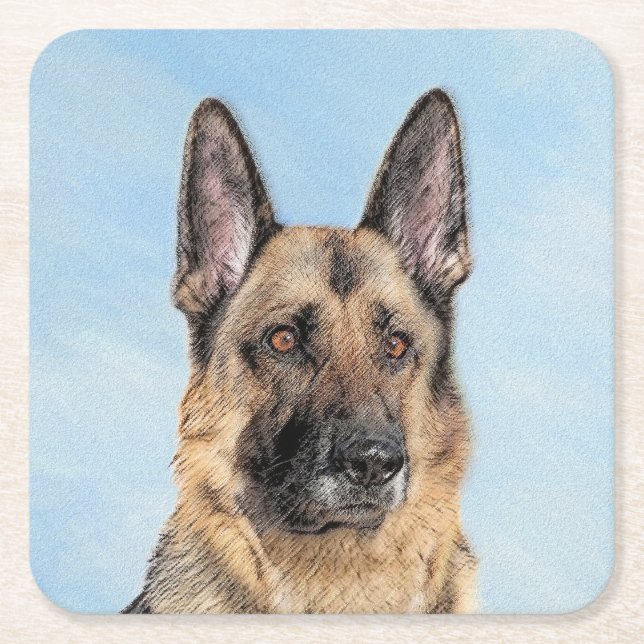 Deutsche Hirtenmalerei - Niedliche Original Hunde- Rechteckiger Pappuntersetzer (Vorderseite)