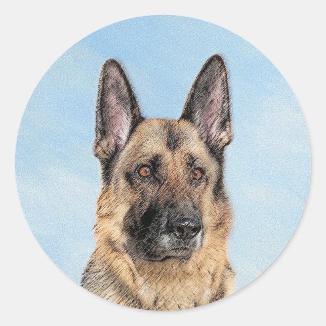Deutsche Hirtenmalerei - Niedliche Original Hunde- Runder Aufkleber (Vorderseite)
