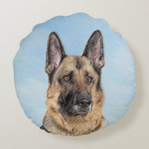 Deutsche Hirtenmalerei - Niedliche Original Hunde- Rundes Kissen