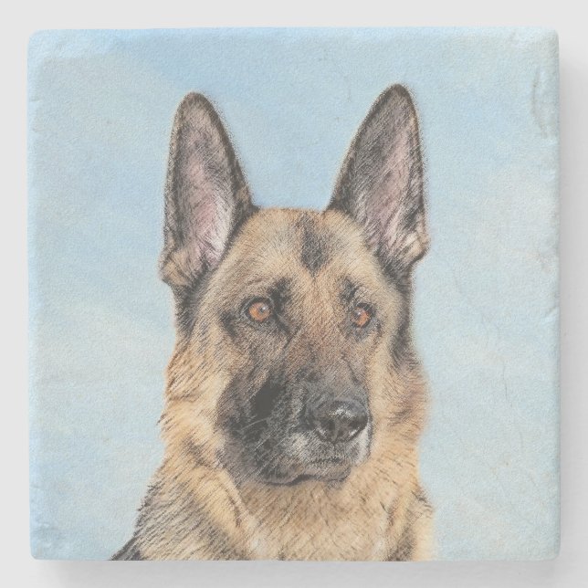 Deutsche Hirtenmalerei - Niedliche Original Hunde- Steinuntersetzer (Vorderseite)