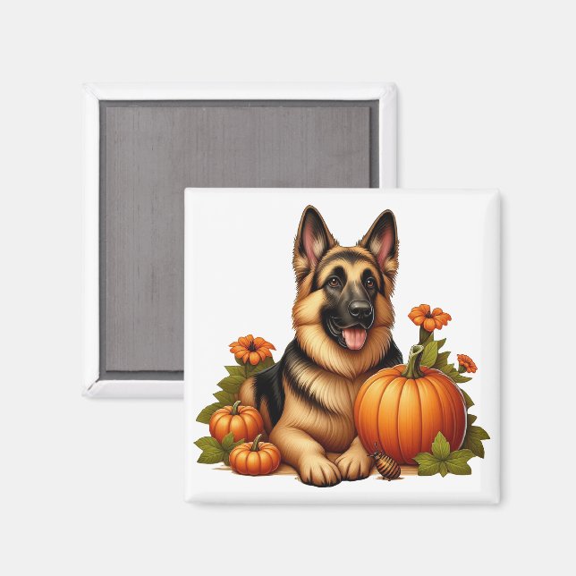 Deutsche Hirtenruhe mit Pumpkins und Blume Magnet (Vorderseite/Rückseite)
