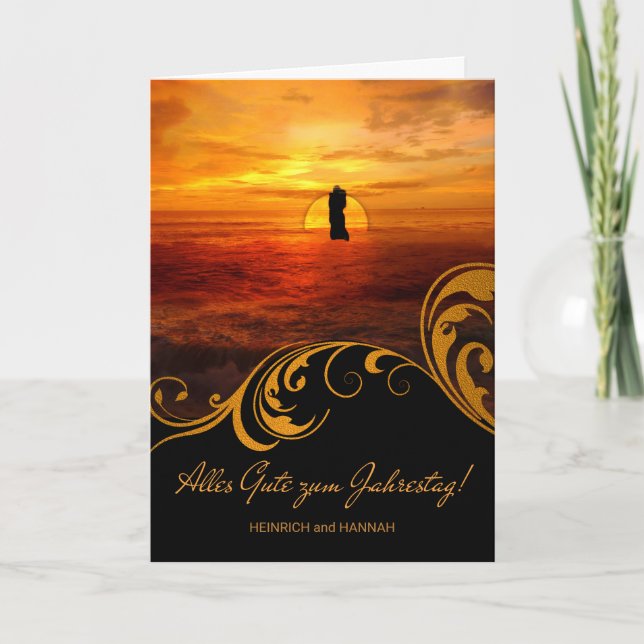 DEUTSCHE Hochzeit Anniverary Liebe Sunset Couple Karte (Vorderseite)