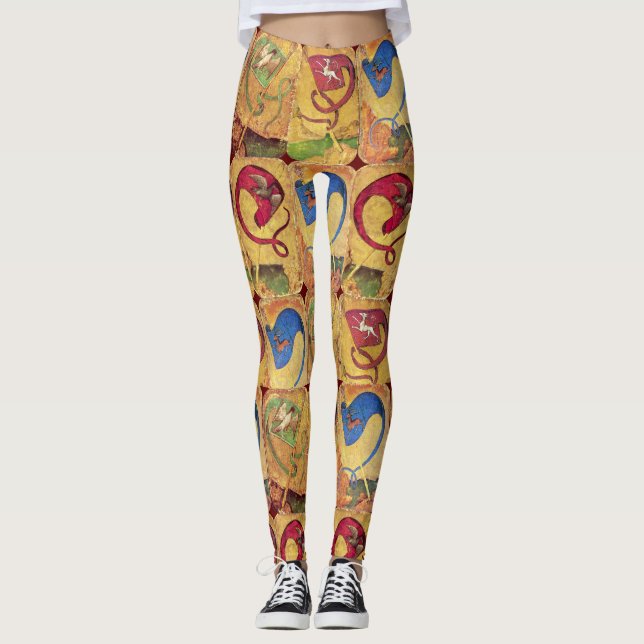 Deutsche Hofkarten Fahnen / Hunde, Hirsche, Falken Leggings (Vorderseite)