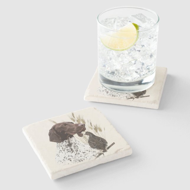 Deutsche Kurzzeiger (APS) Postkartenkaffee Steinuntersetzer (Seitenansicht)