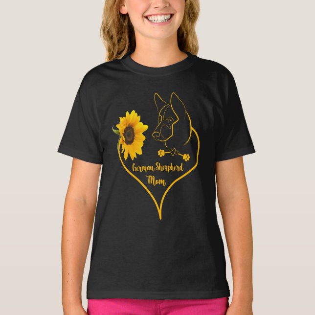 Deutsche Mama mit Sonnenblume K9 Liebhaber T-Shirt (Vorderseite)