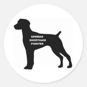 deutsche Namen-Silhouette des kurzhaarigen Zeigers Runder Aufkleber