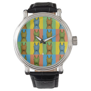 Deutsche Pinscher-HundeCartoon Pop-Kunst Armbanduhr