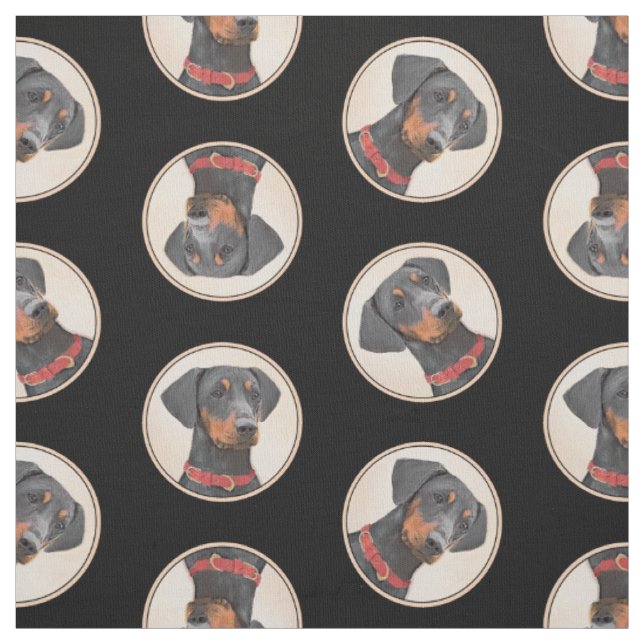 Deutsche Pinscher Malerei Schwarzer Original Hund  Stoff (Muster)