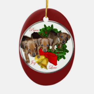 Deutsche Pinscher-Welpen-Weihnachtsverzierung Keramikornament