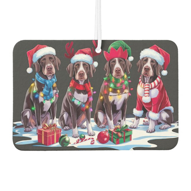 Deutsche Pointer Weihnachtsmannmütze will Weihnach Autolufterfrischer (Vorderseite)