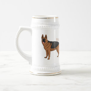 Deutsche Schäferhund-Comic-Illustration Bierglas