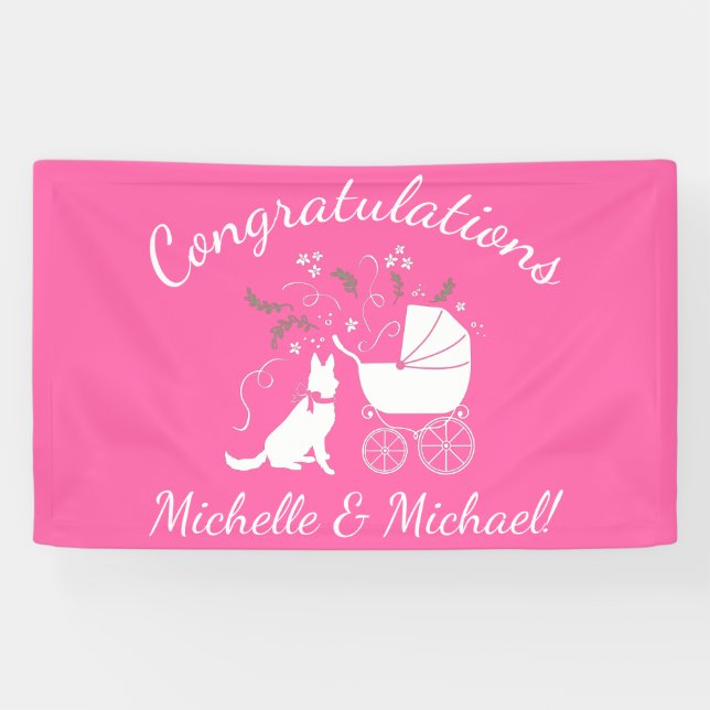 Deutsche Schäferhund Dog Baby Dusche Pink Girl Banner (Horizontal)