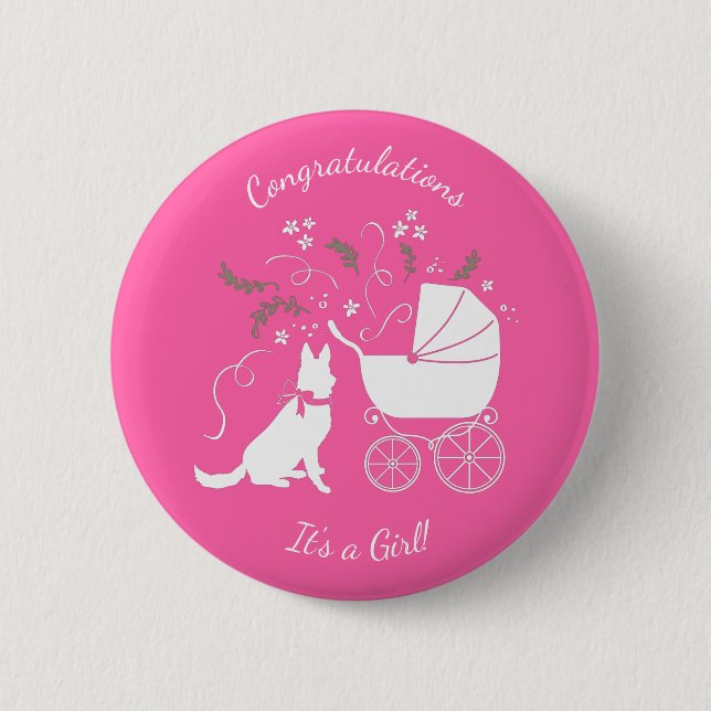 Deutsche Schäferhund Dog Baby Dusche Pink Girl Button (Vorderseite)