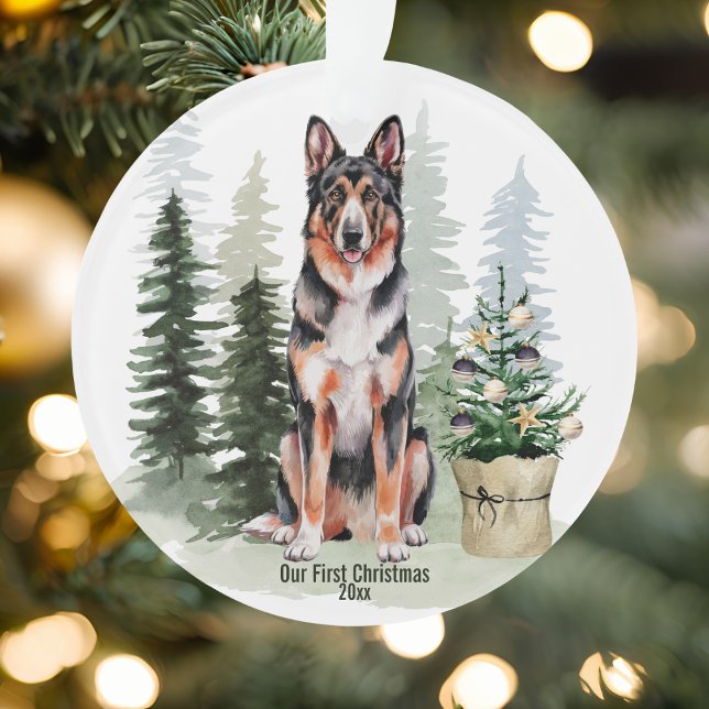 Deutsche Schäferhund Dog Pine Tree Wasserfarbe Wei Ornament (Von Creator hochgeladen)