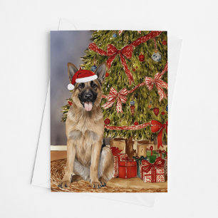 Deutsche Schäferhund Dog Watercolor Weihnachtsbaum Karte