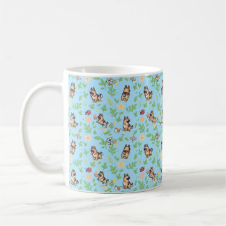 Deutsche Schäferhund-Kaffeetasse Frühlingsflorales Kaffeetasse