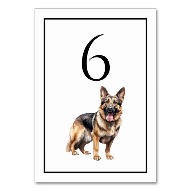 Deutsche Schäferhund-Wasserfarben-Tischnummer Tischnummer (Vorderseite)