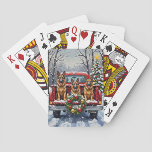 Deutsche-Schäferhund-Weihnachten-Roter-LKW-Urlaub Spielkarten