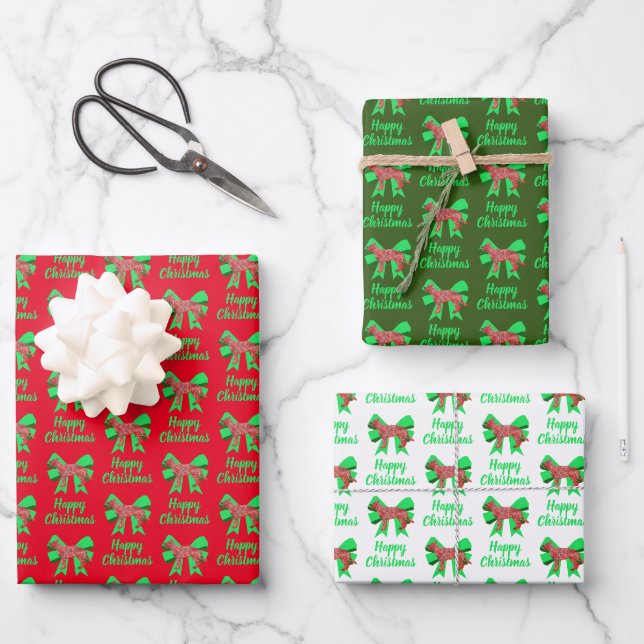 Deutsche Schäferhund Weihnachts-Hund & Grüner Bow  Geschenkpapier Set (Vorderseite)