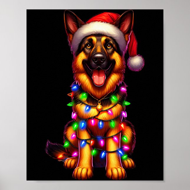 Deutsche Schäferhund-Weihnachtsbaumlichter Weihnac Poster (Vorne)