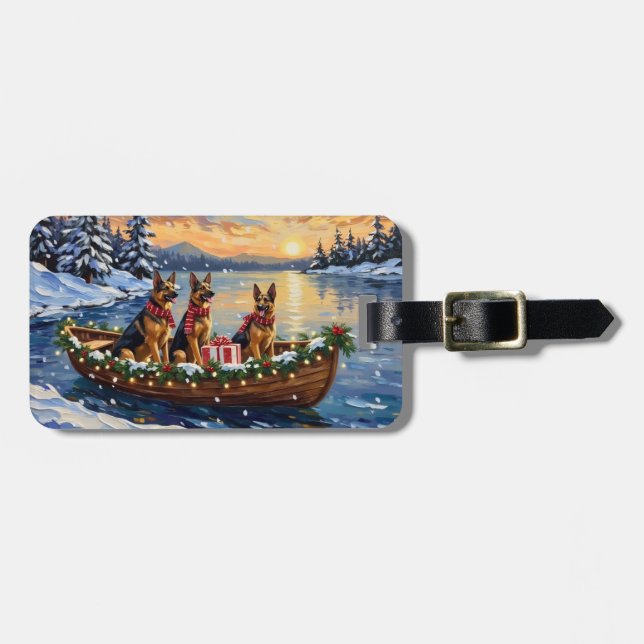 Deutsche-Schäferhund-Weihnachtsboot-Feier Gepäckanhänger (Vorderseite horizontal)