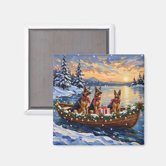 Deutsche-Schäferhund-Weihnachtsboot-Feier Magnet (Vorderseite/Rückseite)