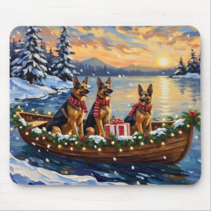 Deutsche Schäferhund-Weihnachtsboot-Feier Mousepad