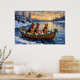 Deutsche-Schäferhund-Weihnachtsboot-Feier Poster