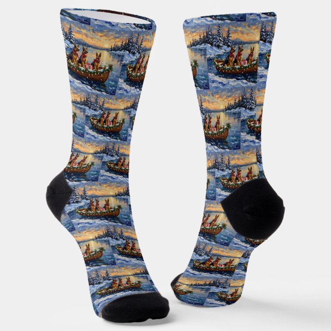 Deutsche Schäferhund-Weihnachtsboot-Feier Socken (Gewinkelt)