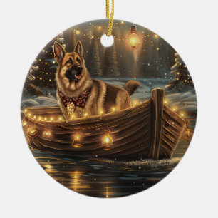 Deutsche Schäferhund-Weihnachtsfestreise Keramik Ornament