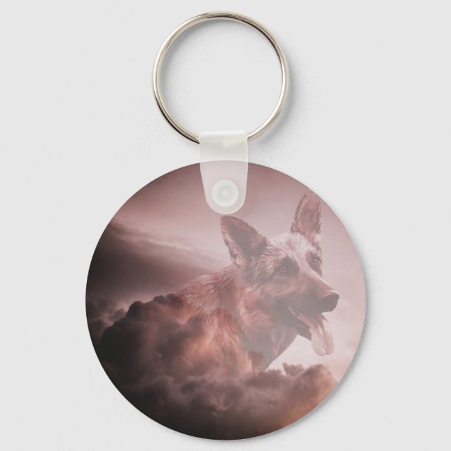 Deutsche Schäferhund Wolken Himmel Kunstportrait G Schlüsselanhänger (Vorderseite)
