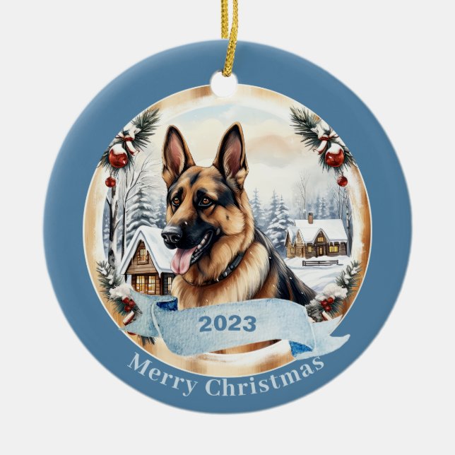 Deutsche Schäferhunde-Aquarellkunst Keramik Ornament (Vorne)