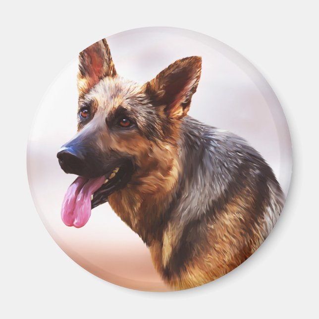 Deutsche Schäferhunde Dog Ölgemälde Art Portrait C Magnet (Vorne)