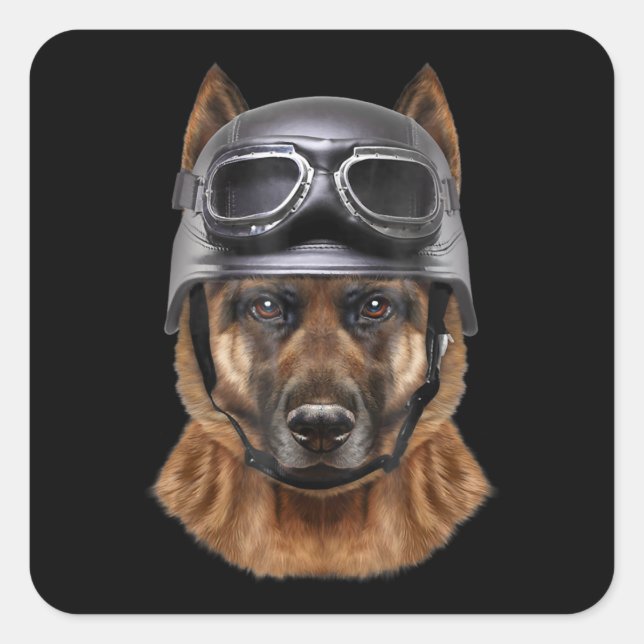 Deutsche Schäferhunde Helm Geschenk für Biker in M Quadratischer Aufkleber (Vorderseite)