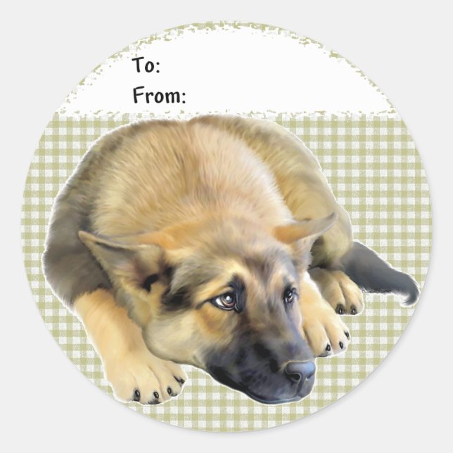 Deutsche Schäferhunde Hunde Welpengeschenkettel Runder Aufkleber (Vorderseite)