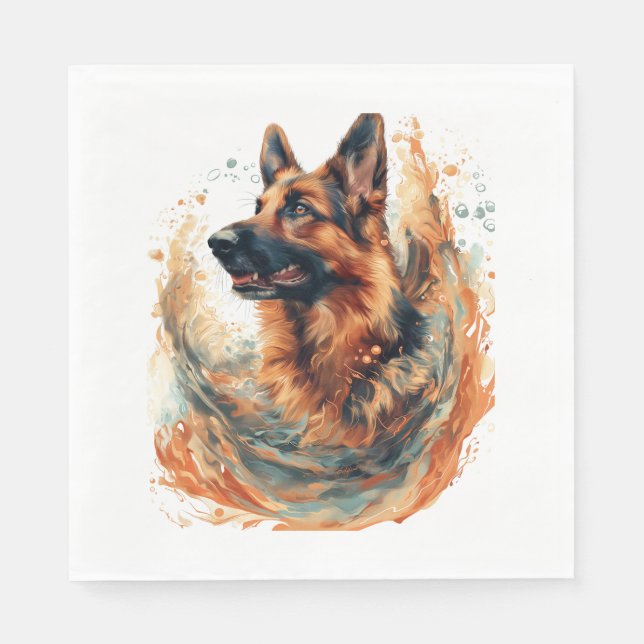 Deutsche Schäferhunde im Ozeanstil Serviette (Vorderseite)