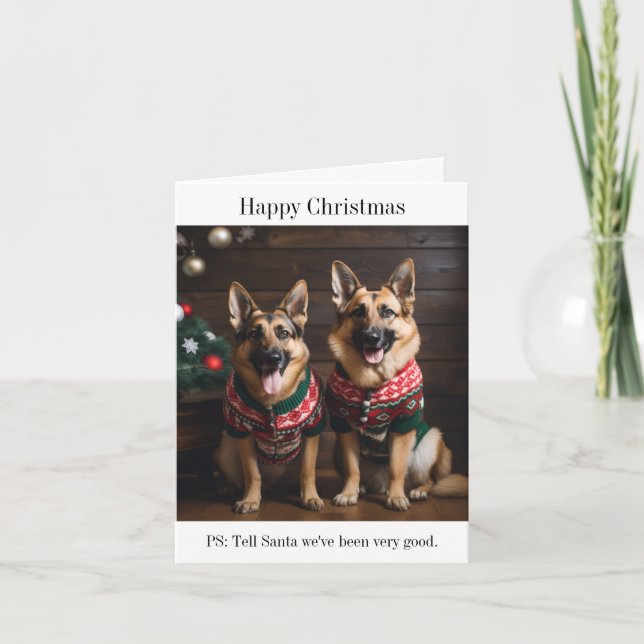 Deutsche Schäferhunde in Weihnachtssüßern Karte (Vorderseite)