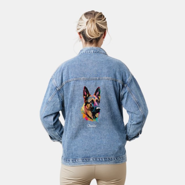Deutsche Schäferhunde Personalisierte Wasserfarben Jeansjacke (Modell)