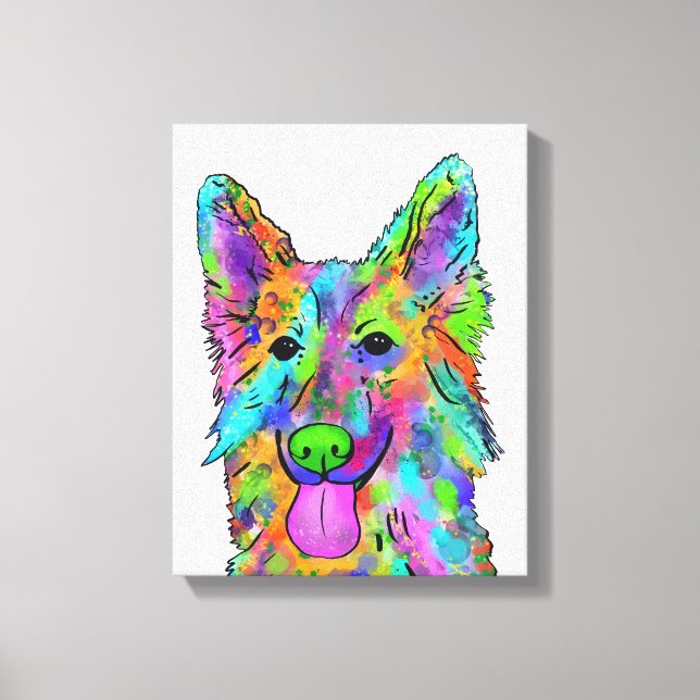 Deutsche Schäferhunde-Regenbogen-Hundemalerei Leinwanddruck (Vorderseite)